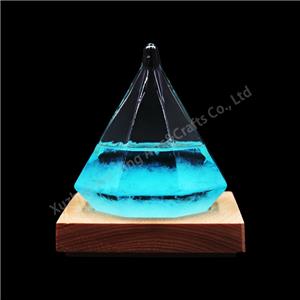 Storm Glass with Wooden Base Water Cube Shape Weather Glass Decor Gift