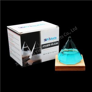 Storm Glass with Wooden Base Water Cube Shape Weather Glass Decor Gift
