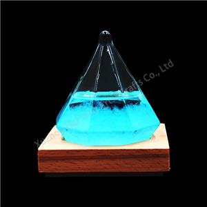 Storm Glass with Wooden Base Water Cube Shape Weather Glass Decor Gift
