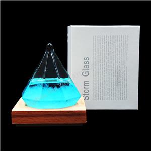 Storm Glass with Wooden Base Water Cube Shape Weather Glass Decor Gift