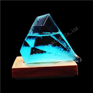 Storm Glass with Wooden Base Water Cube Shape Weather Glass Decor Gift