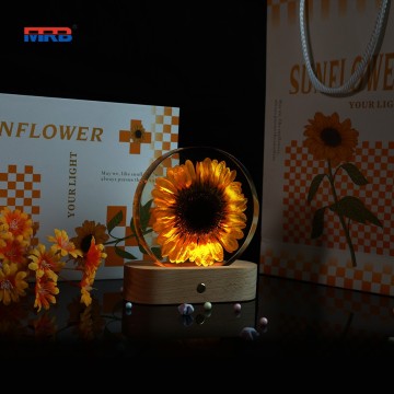 Welcome Gifts Round Sunflower Resin Night Light Real Flower Craftsmanship