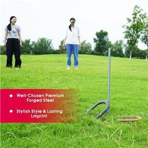 Professional Grade Horseshoe Set Heavy Duty Set with Wooden box 4 Horse Shoes and 2 Poles for Outdoor Fun