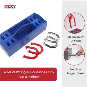Professional Grade Horseshoe Set Heavy Duty Set with Wooden box 4 Horse Shoes and 2 Poles for Outdoor Fun