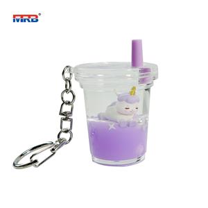 Cute and Creative Liquid Floating Milk Tea Cup Unicorn Lucky Bottle KeyChain KeyRing CarKey Bag Pendant Couple Style
