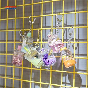 Cute and Creative Liquid Floating Milk Tea Cup Unicorn Lucky Bottle KeyChain KeyRing CarKey Bag Pendant Couple Style