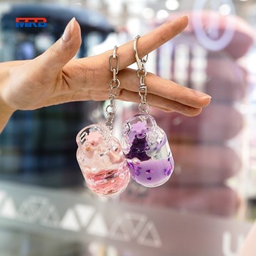 funny creative gifts kawaii keychain cartoon animal milk tea floating bottle acrylic keychain