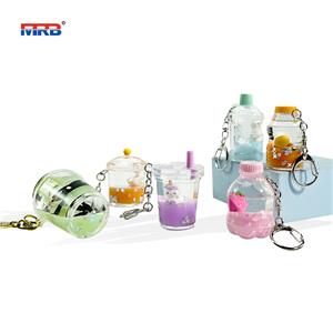 Cute and Creative Liquid Floating Milk Tea Cup Unicorn Lucky Bottle KeyChain KeyRing CarKey Bag Pendant Couple Style