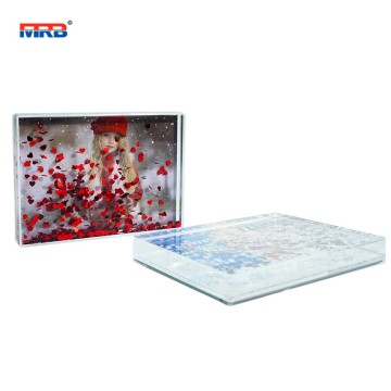 Promotional Glitter Snow Globe Photo Frame Liquid Floating Water Pink Glitter Photo Frame with Glitter Liquid for Gift