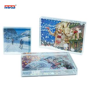 Buy Blank Snow Frame Photo Block Insert Floating Glitter Liquid Acrylic Photo Frame for Mini Style Photos