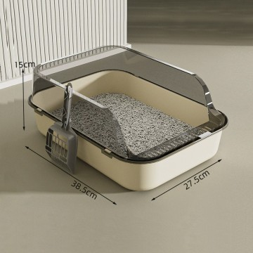 Custom High-Sided Open Cat Litter Box 20L Easy Clean Plastic with Anti-Spill Guard and Scoop