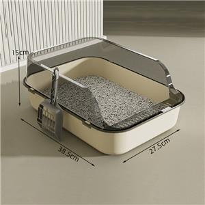 Custom High-Sided Open Cat Litter Box 20L Easy Clean Plastic with Anti-Spill Guard and Scoop