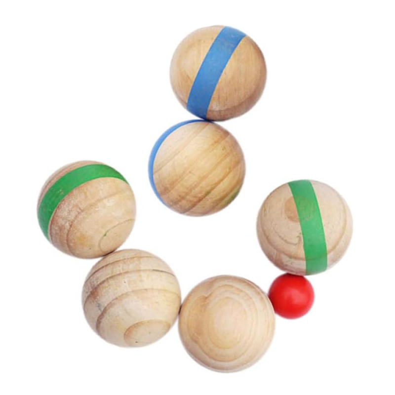 8 Piece Wooden Bocce Ball Set White Pallino Measuring Tape for Outdoor Lawn Beach Backyard Games for Families Sports