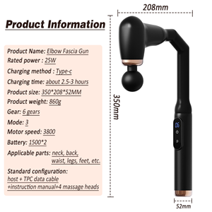 Deep Tissue Full Body Percussion Back Massager Long Handle 5 Massage Heads for Pain Relief Relaxing Gift for Mom Dad Wife