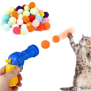20 Pom Pom Balls Cat Toy Ball Launcher Safe Durable Interactive Indoor Cat Fetch Toy Plush Ball Shooting Gun for Adult Cats
