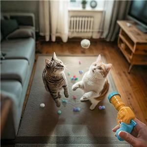 20 Pom Pom Balls Cat Toy Ball Launcher Safe Durable Interactive Indoor Cat Fetch Toy Plush Ball Shooting Gun for Adult Cats