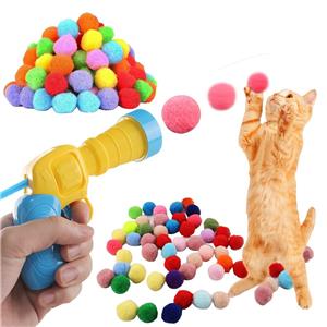 20 Pom Pom Balls Cat Toy Ball Launcher Safe Durable Interactive Indoor Cat Fetch Toy Plush Ball Shooting Gun for Adult Cats