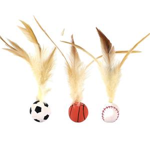 Interactive Indoor Cat Toys Feather Ball Bouncy Mini Basketball Soccer Baseball for Entertaining Chasing and Jumping Fun