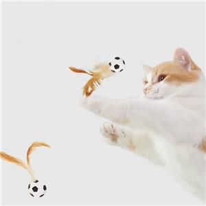 Interactive Indoor Cat Toys Feather Ball Bouncy Mini Basketball Soccer Baseball for Entertaining Chasing and Jumping Fun