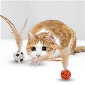 Interactive Indoor Cat Toys Feather Ball Bouncy Mini Basketball Soccer Baseball for Entertaining Chasing and Jumping Fun