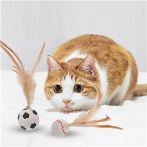 Interactive Indoor Cat Toys Feather Ball Bouncy Mini Basketball Soccer Baseball for Entertaining Chasing and Jumping Fun