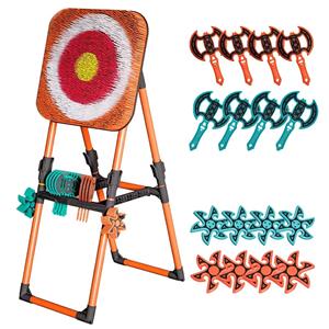 Adults & Kids Outdoor/Indoor Fun Set 8 Plastic Hatchets Ninja Stars Bristle Dart Board-Throwing Game for Backyard Entertainment