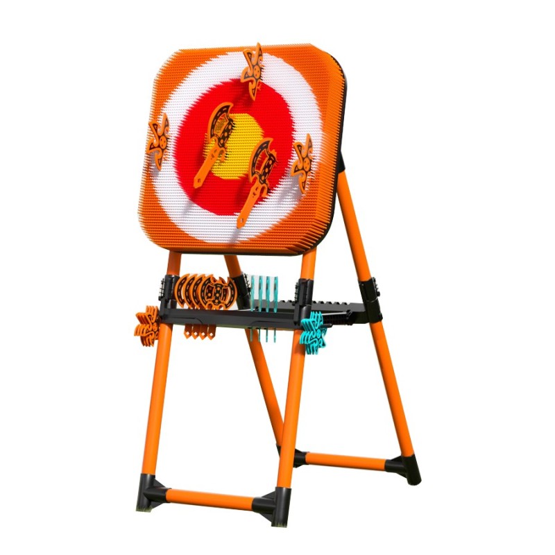 Adults & Kids Outdoor/Indoor Fun Set 8 Plastic Hatchets Ninja Stars Bristle Dart Board-Throwing Game for Backyard Entertainment