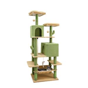 Adjustable Height Floor-to-Ceiling Wooden Cat Tree & Tower with Space Capsule Bed Large-Sized Cat Furniture for Indoor Cats