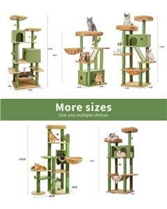 Adjustable Height Floor-to-Ceiling Wooden Cat Tree & Tower with Space Capsule Bed Large-Sized Cat Furniture for Indoor Cats