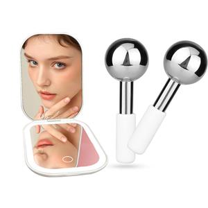 Foldable LED Travel Mirror with Magnetic Stainless Steel Eye Ice Globes - Space-Saving Design for Hassle-Free Beauty On-The-Move