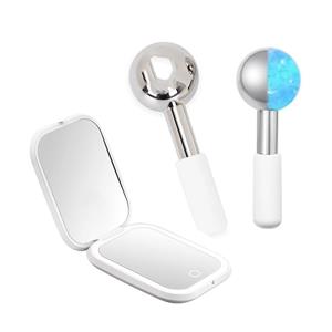 Foldable LED Travel Mirror with Magnetic Stainless Steel Eye Ice Globes - Space-Saving Design for Hassle-Free Beauty On-The-Move