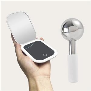 Foldable LED Travel Mirror with Magnetic Stainless Steel Eye Ice Globes - Space-Saving Design for Hassle-Free Beauty On-The-Move
