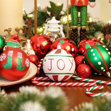 Christmas Ball Ornaments Tree Decorations Glittering Plastic Hanging Elf Balls Red Green White for Holiday Parties Xmas Tree