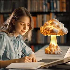 3D Mushroom Cloud Table Lamp Creative Handmade Resin Craft Atomic Bomb Blast Explosion Night Light for Bedroom Home Decor Gift