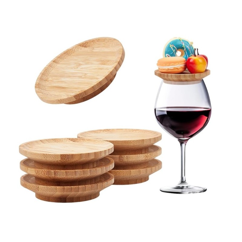 Funny Bamboo Wood Crafts Wine Glass Covers Bug-Proof Drink Lids Toppers for Outdoor Coffee Mugs Water Glasses Appetizer