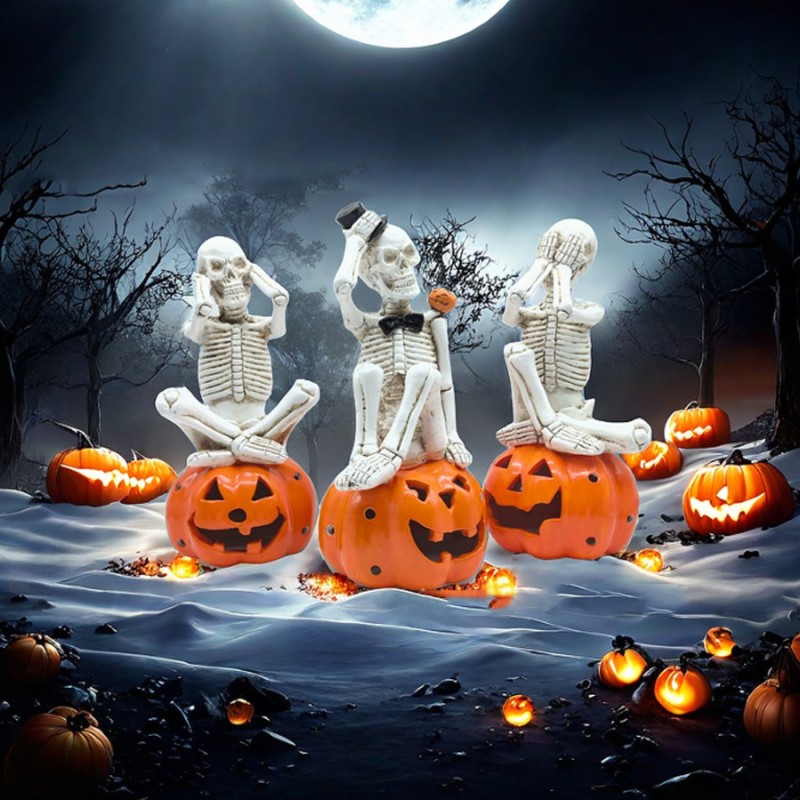 Halloween Home Decor Horror Skeleton Pumpkin LED Light Day of the Dead Resin Mexican Decorative Knick-Knacks