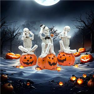Halloween Home Decor Horror Skeleton Pumpkin LED Light Day of the Dead Resin Mexican Decorative Knick-Knacks