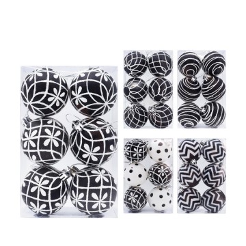 Christmas Black and White Ball Ornaments Xmas Plastic Stripe Dot Hanging Ball for Christmas Tree Party Decoration Supplies