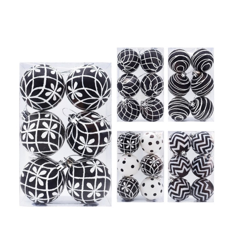Christmas Black and White Ball Ornaments Xmas Plastic Stripe Dot Hanging Ball for Christmas Tree Party Decoration Supplies