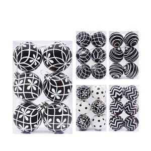Christmas Black and White Ball Ornaments Xmas Plastic Stripe Dot Hanging Ball for Christmas Tree Party Decoration Supplies
