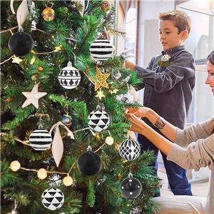 Christmas Black and White Ball Ornaments Xmas Plastic Stripe Dot Hanging Ball for Christmas Tree Party Decoration Supplies
