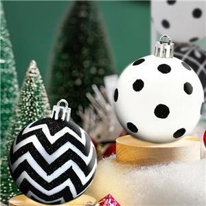 Christmas Black and White Ball Ornaments Xmas Plastic Stripe Dot Hanging Ball for Christmas Tree Party Decoration Supplies