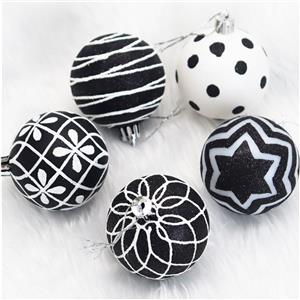 Christmas Black and White Ball Ornaments Xmas Plastic Stripe Dot Hanging Ball for Christmas Tree Party Decoration Supplies
