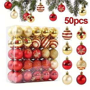 Assorted Red 4 cm Shatterproof Christmas Baubles Pendant Ball Ornament Set for Seasonal Holiday Party Decorations (50 Pcs)