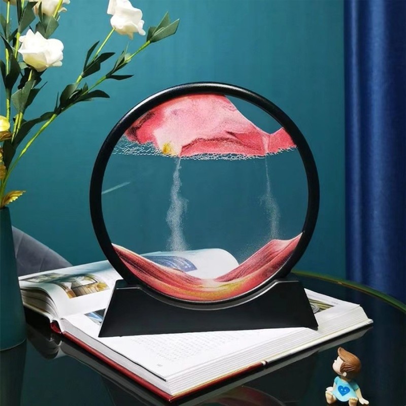 3D Deep Sea Landscape Glass Kinetic Frame Relaxing Bookshelf Office Bookshelf Decor Novelty Moving Sand Art Picture Display Home