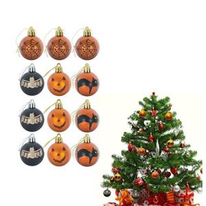 12pcs Halloween Hanging Ball Ornaments Glitter Witch Ghost Shatterproof Tree Balls for Haunted House Halloween Holiday Supplies