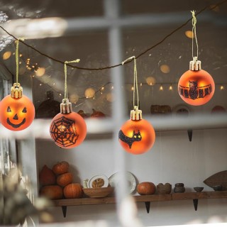Cute Halloween Ball Wreath Indoor Decorations Front Door Lighted Treat-Or-Trick Ornament Holiday Wall Home Decor Party