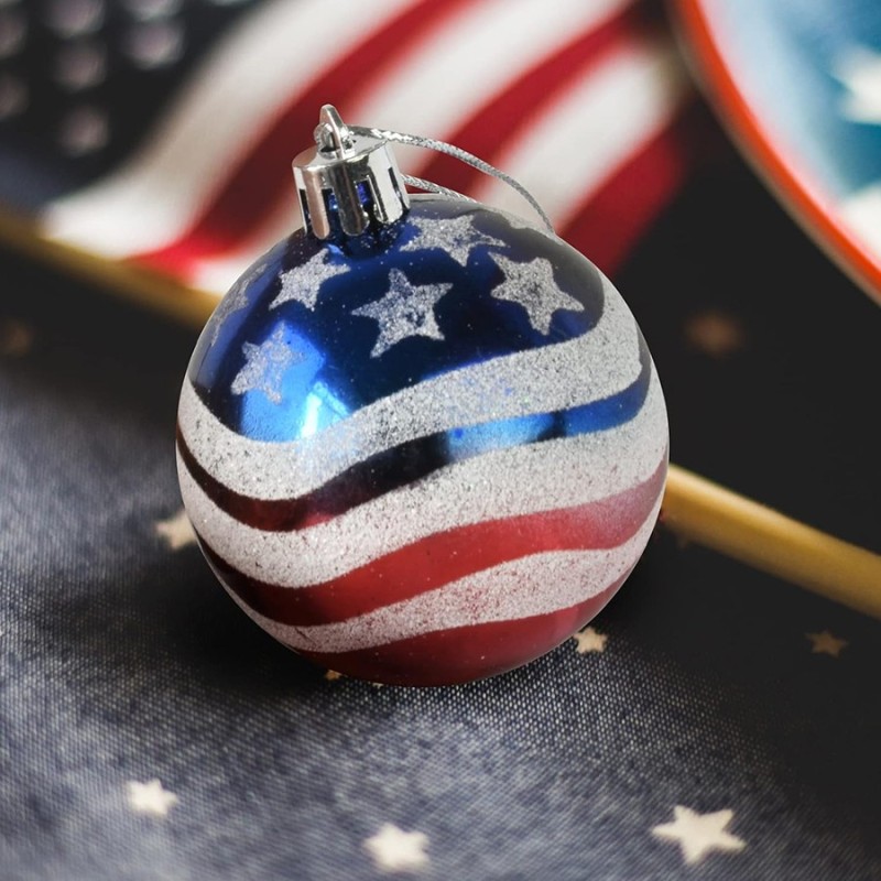 Patriotic Independence Day Hanging Ball Ornaments 6PC Set - 4th of July Decorations, 3.1inch/8cm Diameter