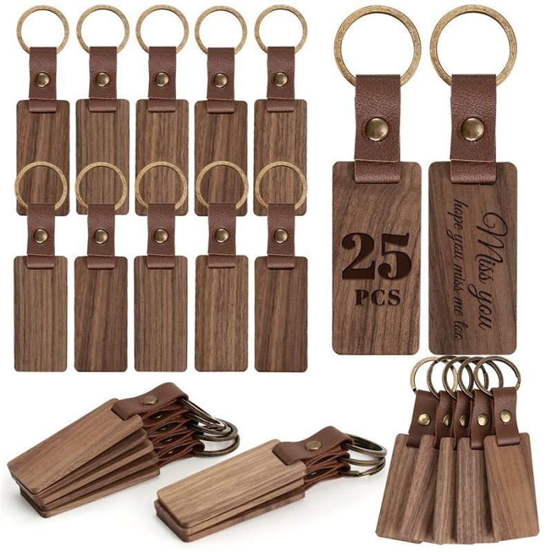 Wood Engraving Blanks Rectangle Wooden Key Chain Blanks for Keychains