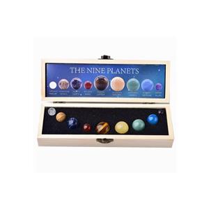Nine Planets Solar System Crystal Nature Stone Ball Healing Chakra Stone Set Wood Box Creative Desk Home Decorations